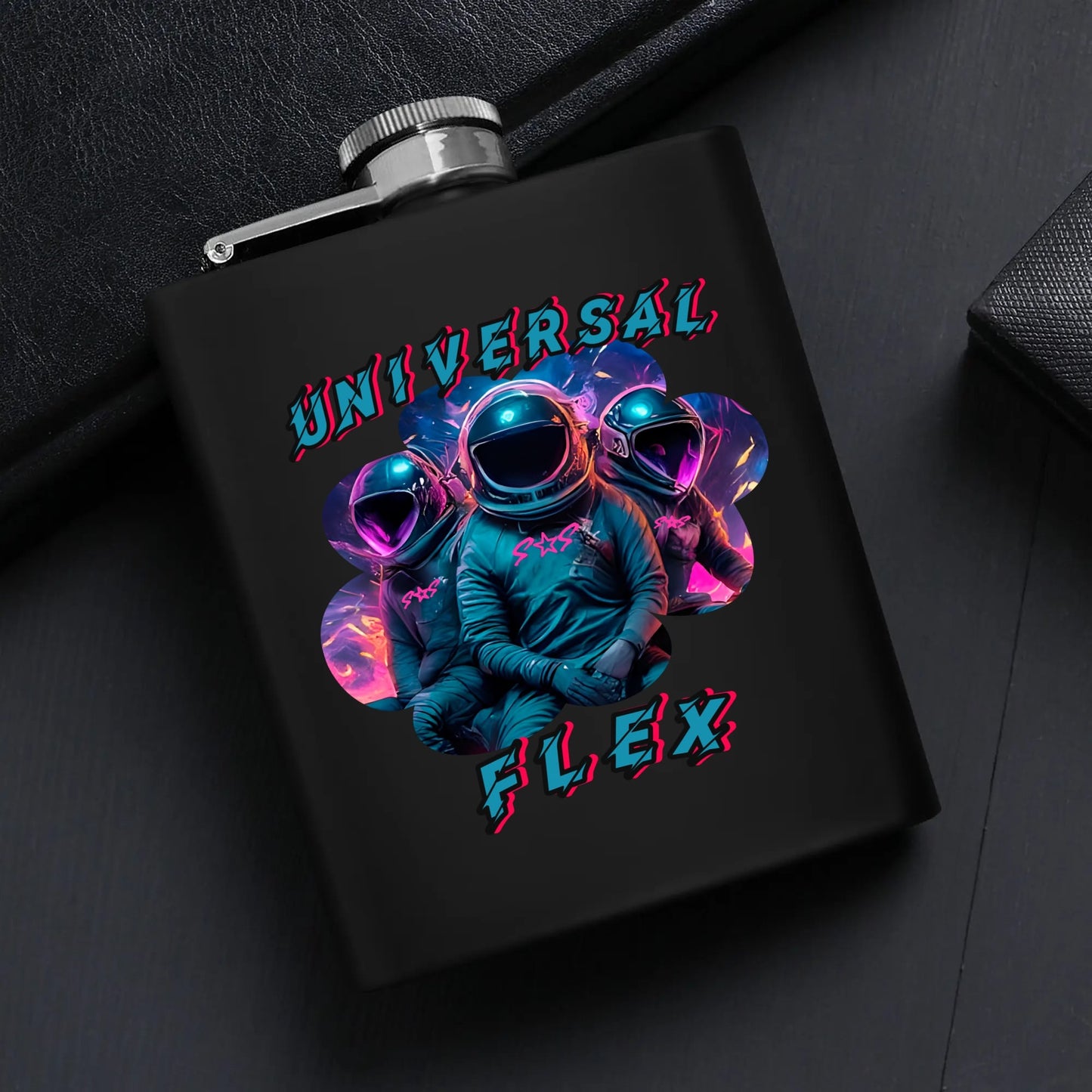 Universal  Flex Hip Flask Set 7oz Black Stainless Steel with A Gift Box