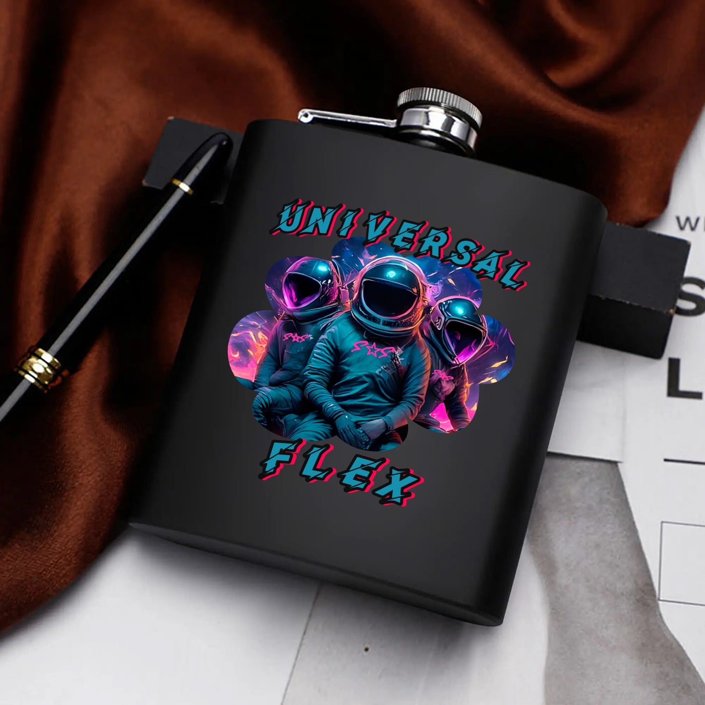 Universal  Flex Hip Flask Set 7oz Black Stainless Steel with A Gift Box