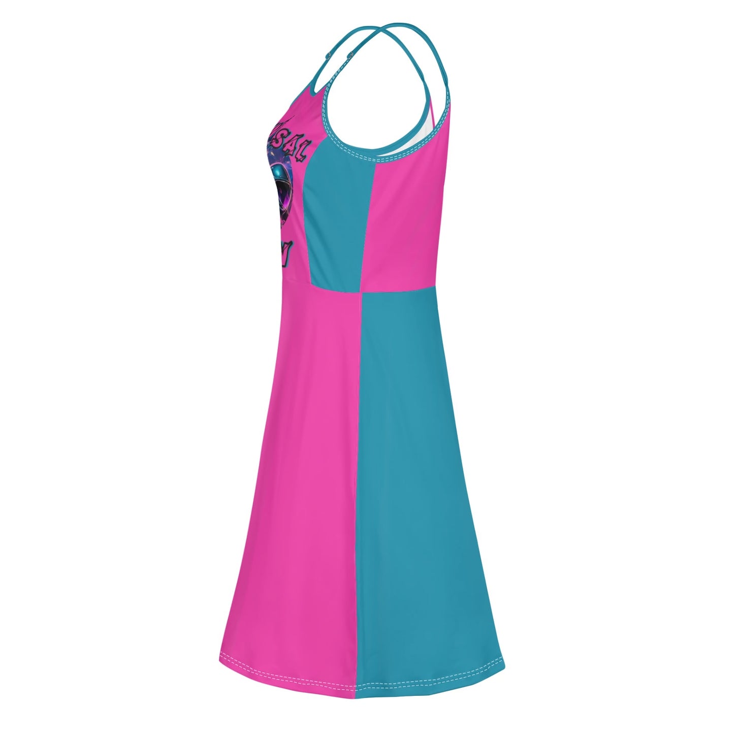 Universal Flex Womens Pink/Till Blue Lounge Adjustable Spaghetti Strap Short Dress