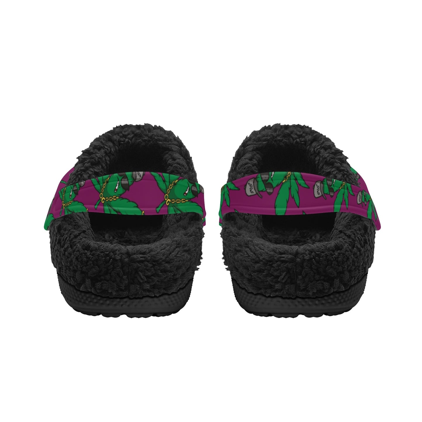 L.M.A. Leaf Me Alone 420 Adults Purple/Black Winter Fur Lined  Star Slippers