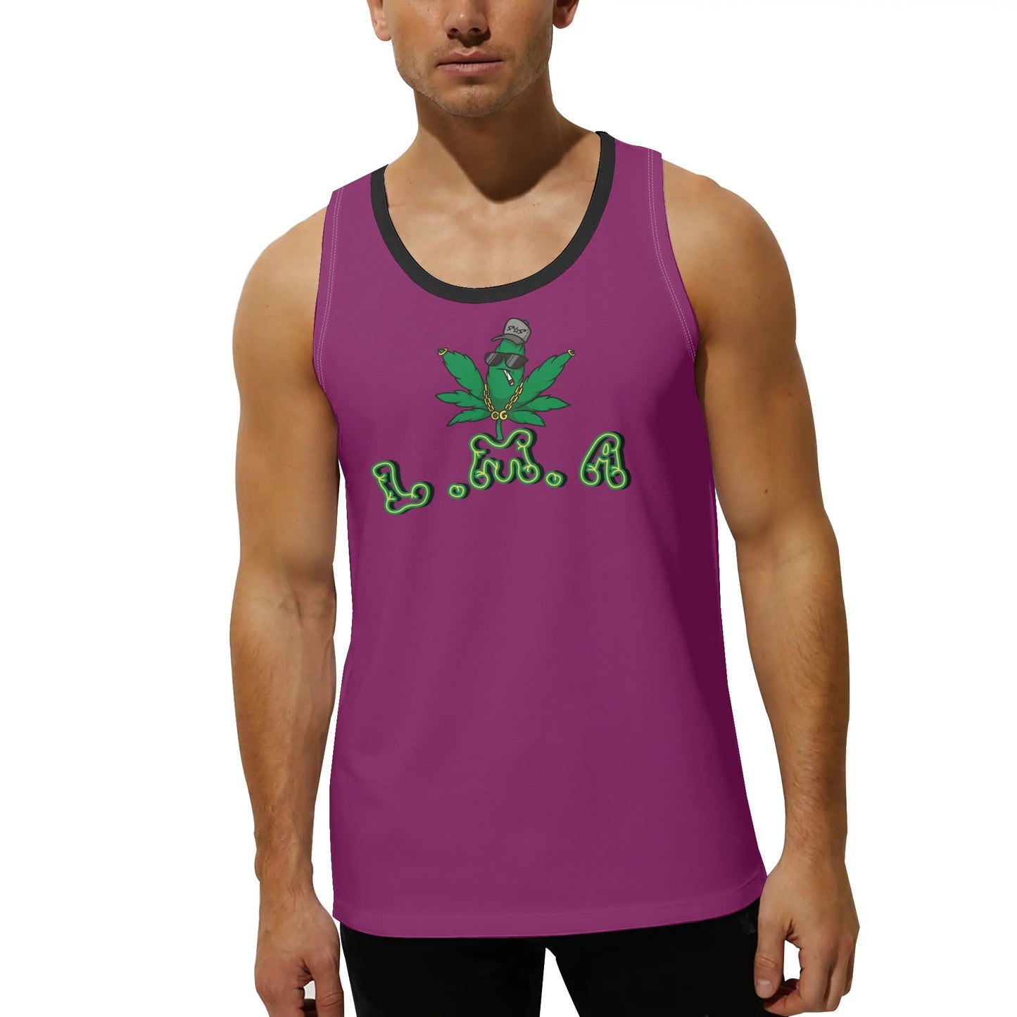 L.M.A. Leaf Me Alone Mens Purple/Black Loose Fit Sleeveless Tank Top T-Shirt