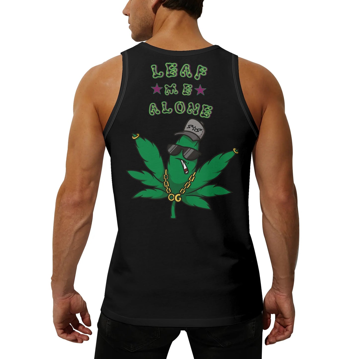 L.M.A. Leaf Me Alone Mens Purple/Black Loose Fit Sleeveless Tank Top T-Shirt