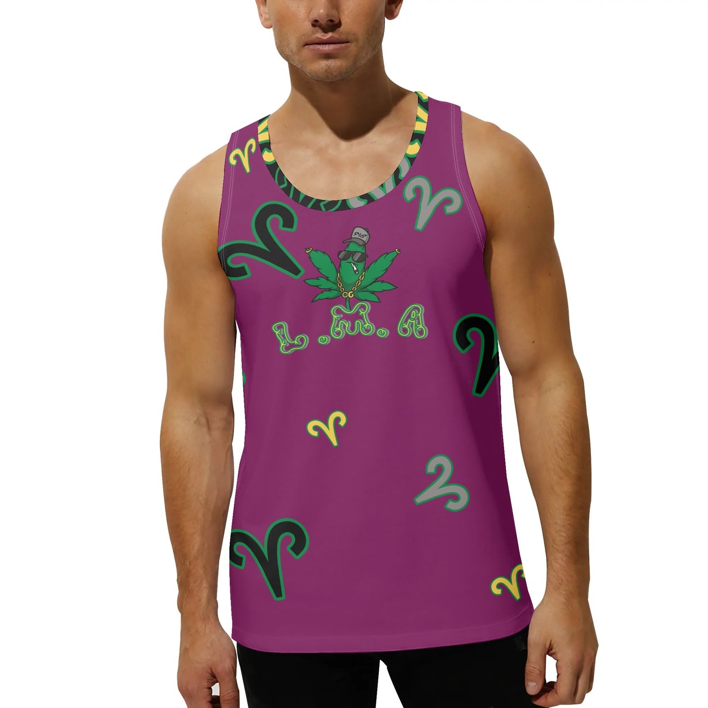 L.M.A. Leaf Me Alone Mens Purple/Black Loose Fit Tank Top T-Shirt