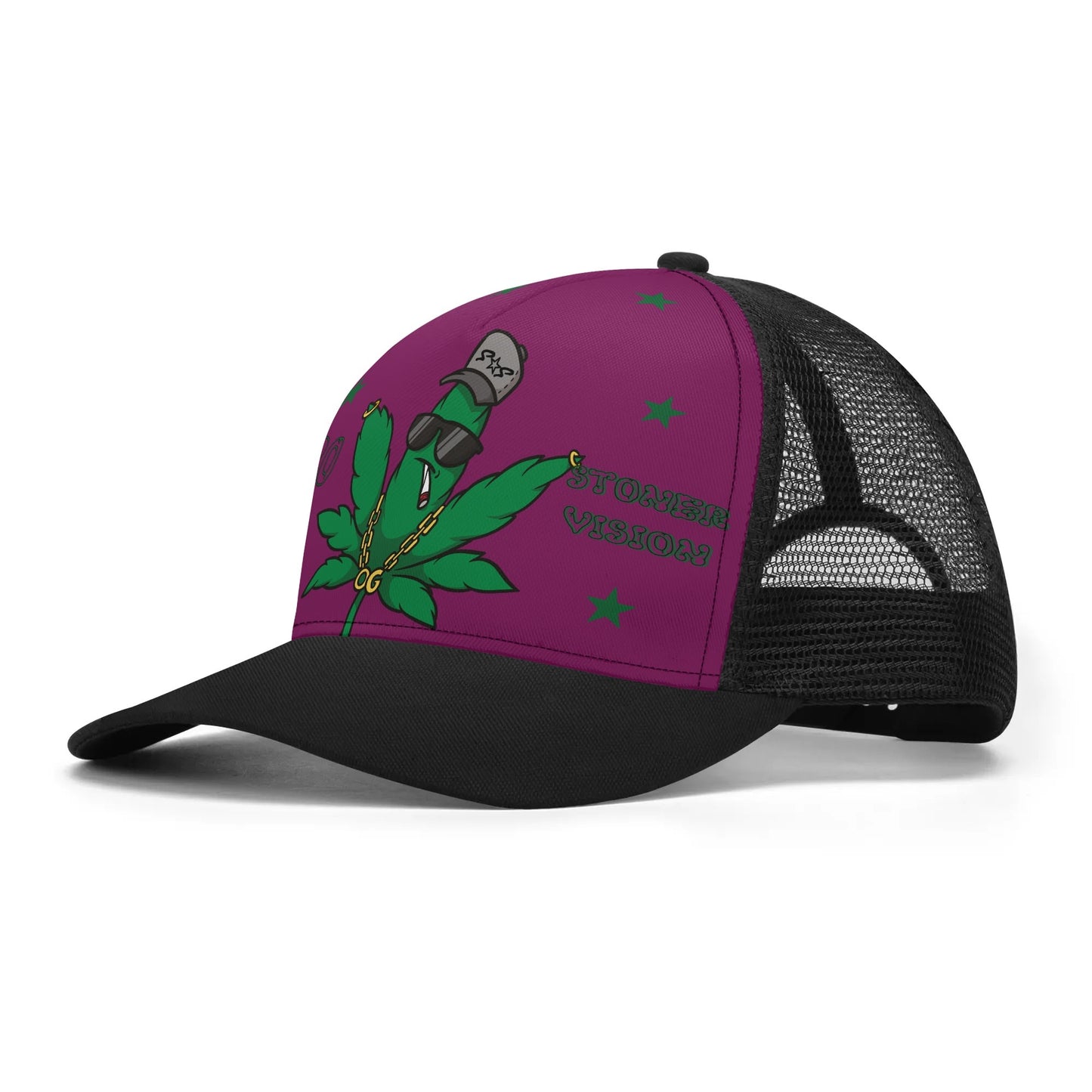 L.M.A. Leaf Me Alone 420 Black/Purple Trucker Hats