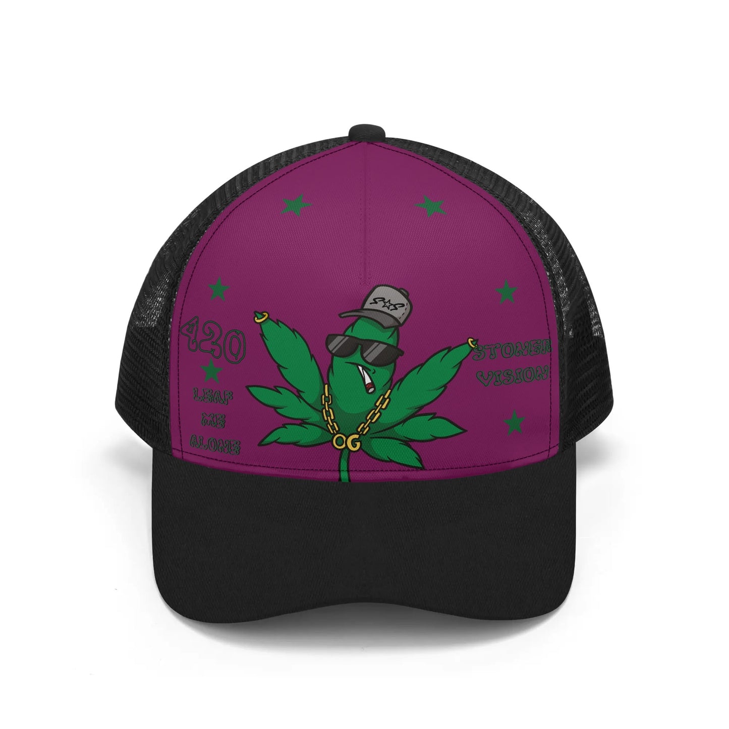 L.M.A. Leaf Me Alone 420 Black/Purple Trucker Hats