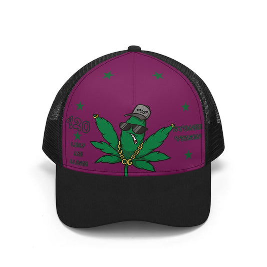 L.M.A. Leaf Me Alone 420 Black/Purple Trucker Hats