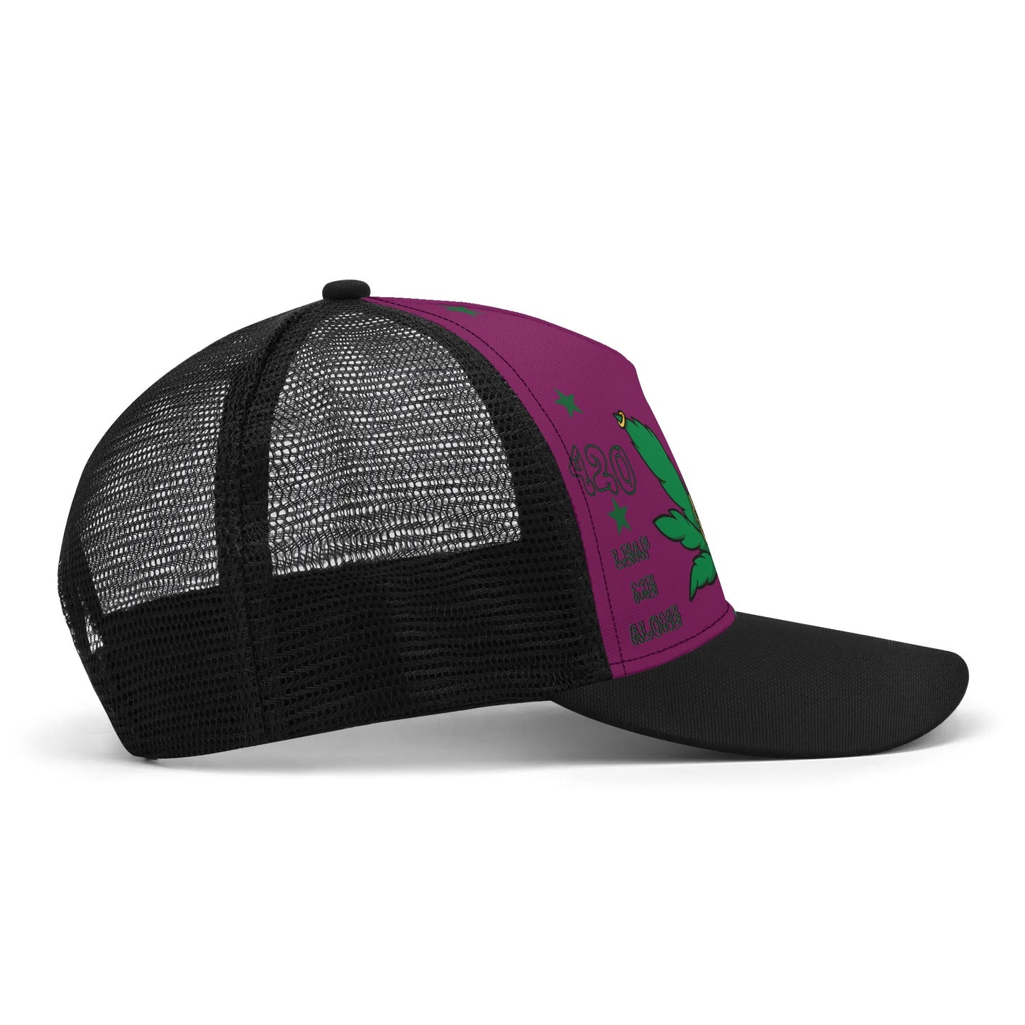 L.M.A. Leaf Me Alone 420 Black/Purple Trucker Hats