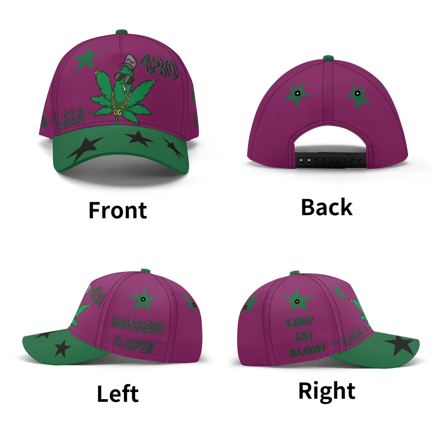 L.M.A. Leaf Me Alone 420  Purple/Green Baseball Cap