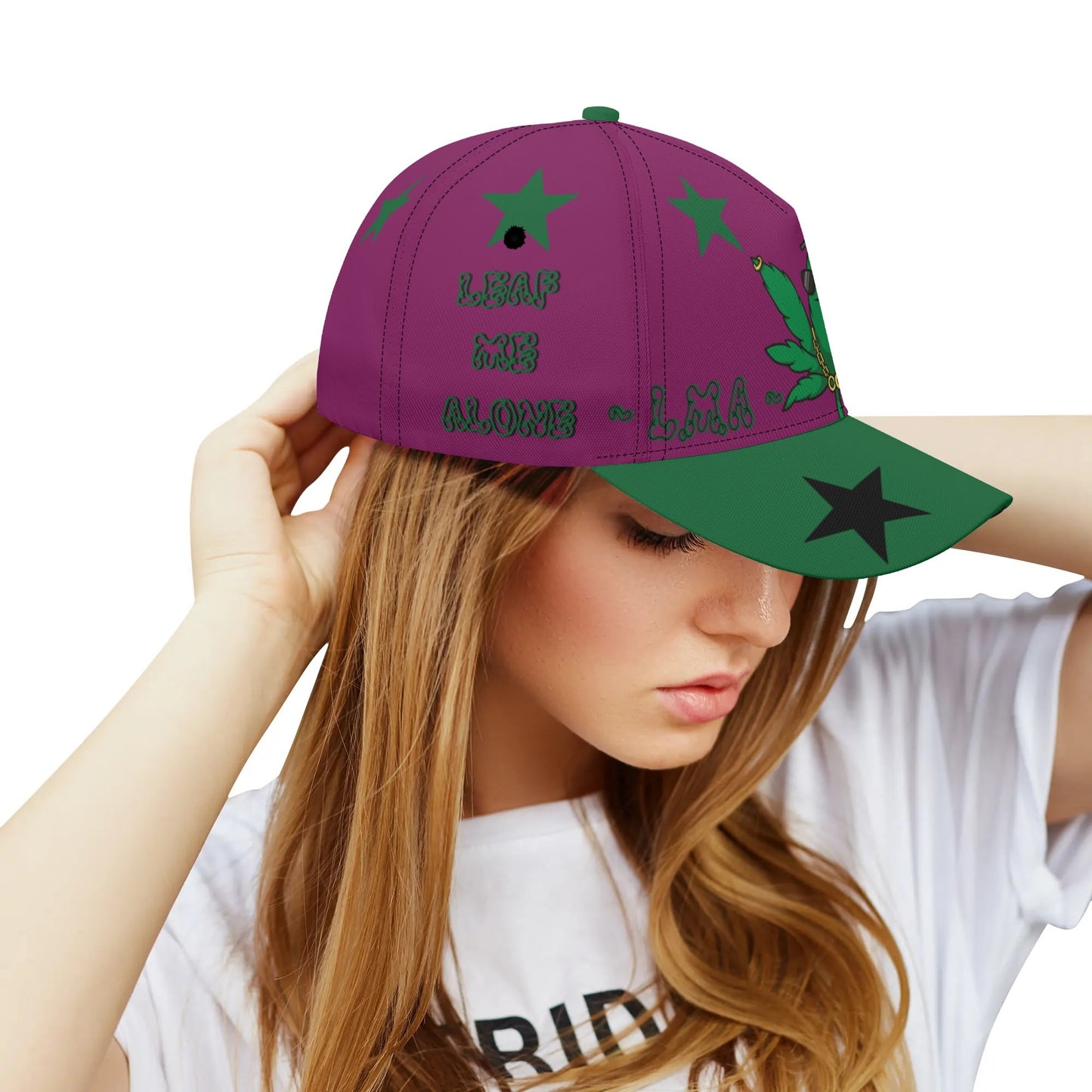 L.M.A. Leaf Me Alone 420  Purple/Green Baseball Cap