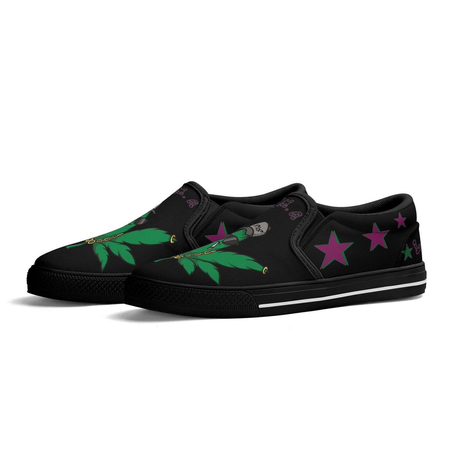 L.M.A. Leaf Me Alone 420 Mens Black/Purple Slip On Star Kicks