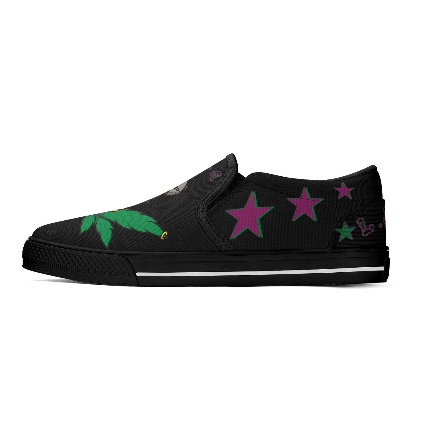 L.M.A. Leaf Me Alone 420 Mens Black/Purple Slip On Star Kicks