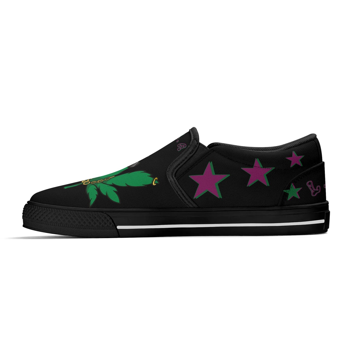 L.M.A. Leaf Me Alone 420 Mens Black/Purple Slip On Star Kicks