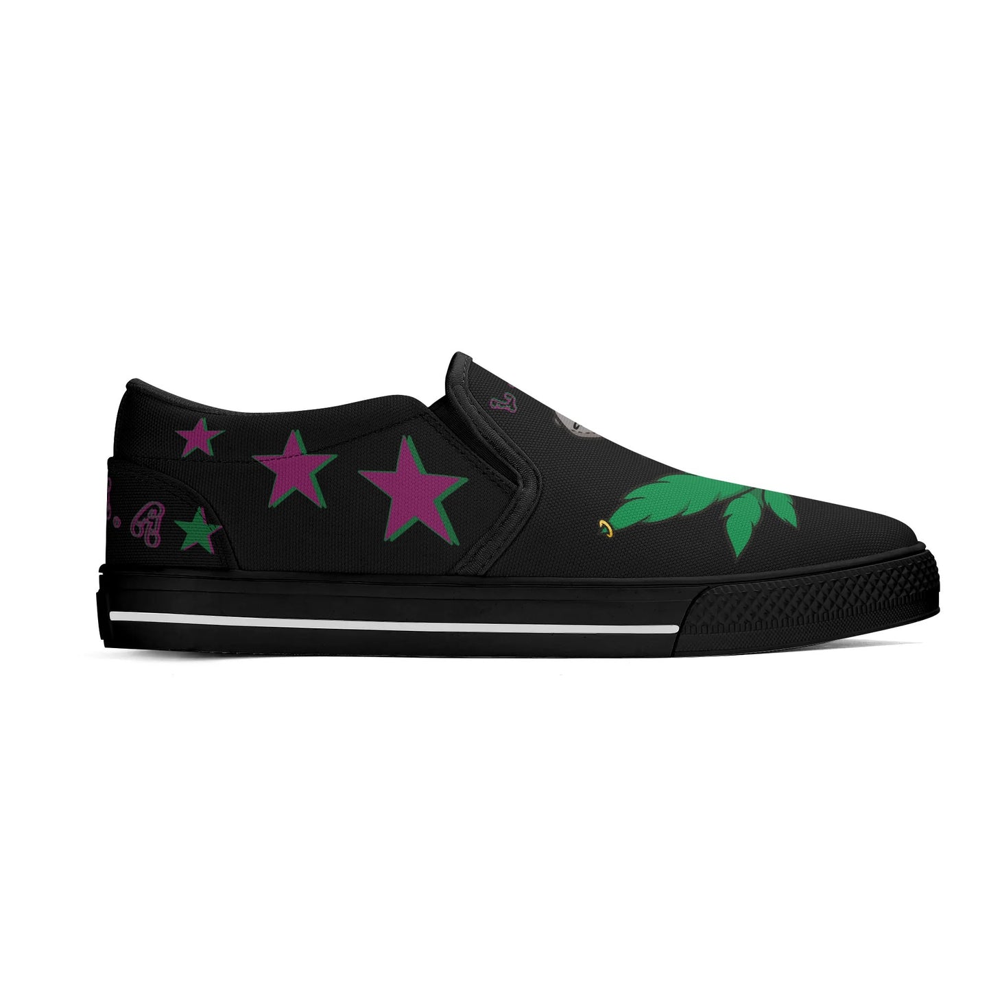 L.M.A. Leaf Me Alone 420 Mens Black/Purple Slip On Star Kicks