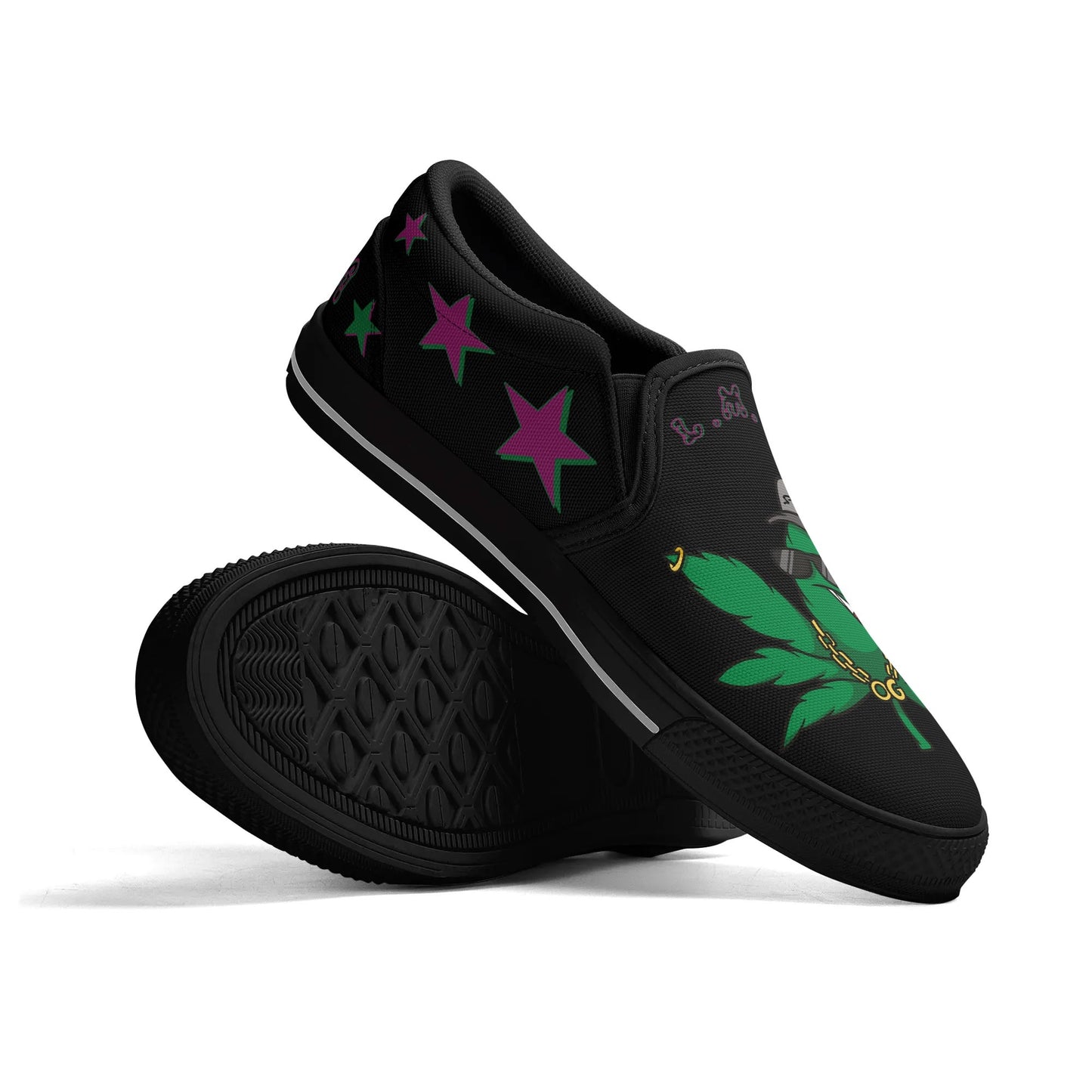 L.M.A. Leaf Me Alone 420 Mens Black/Purple Slip On Star Kicks