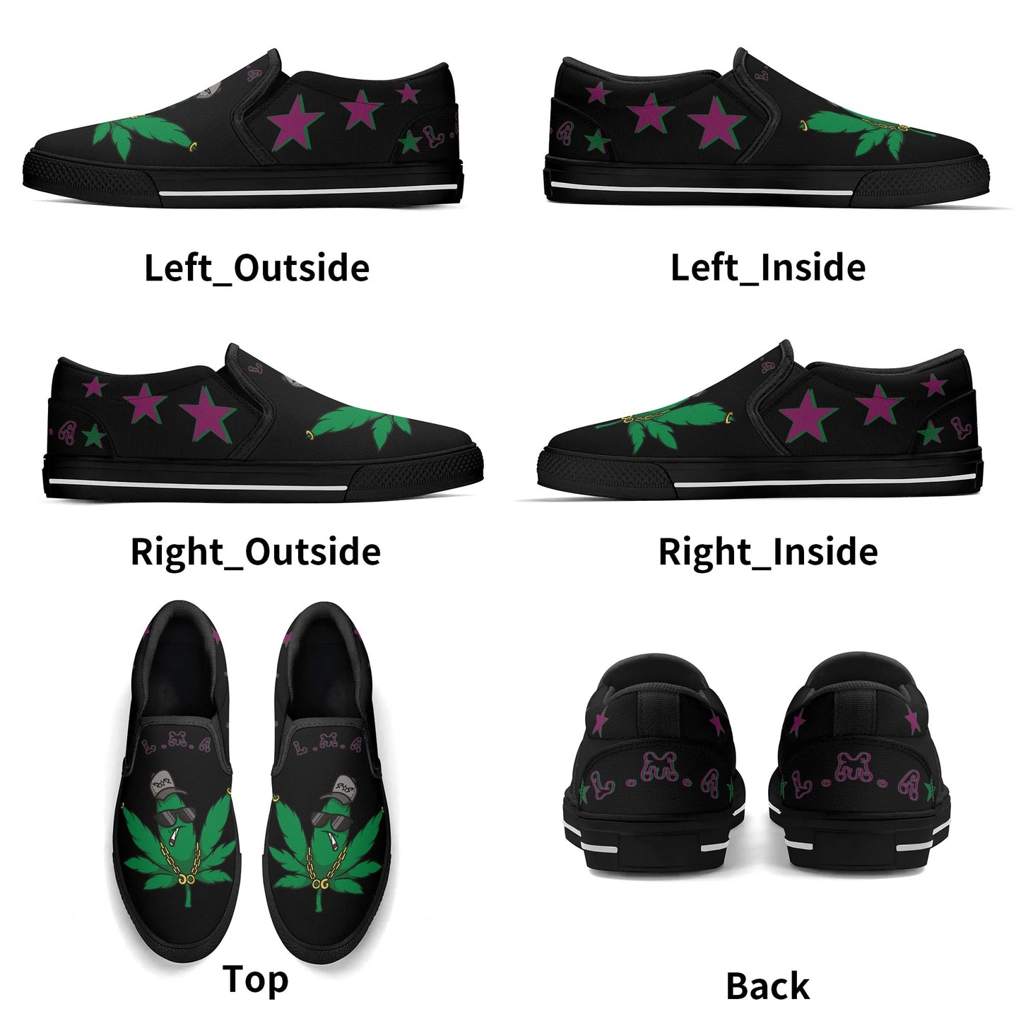 L.M.A. Leaf Me Alone 420 Mens Black/Purple Slip On Star Kicks