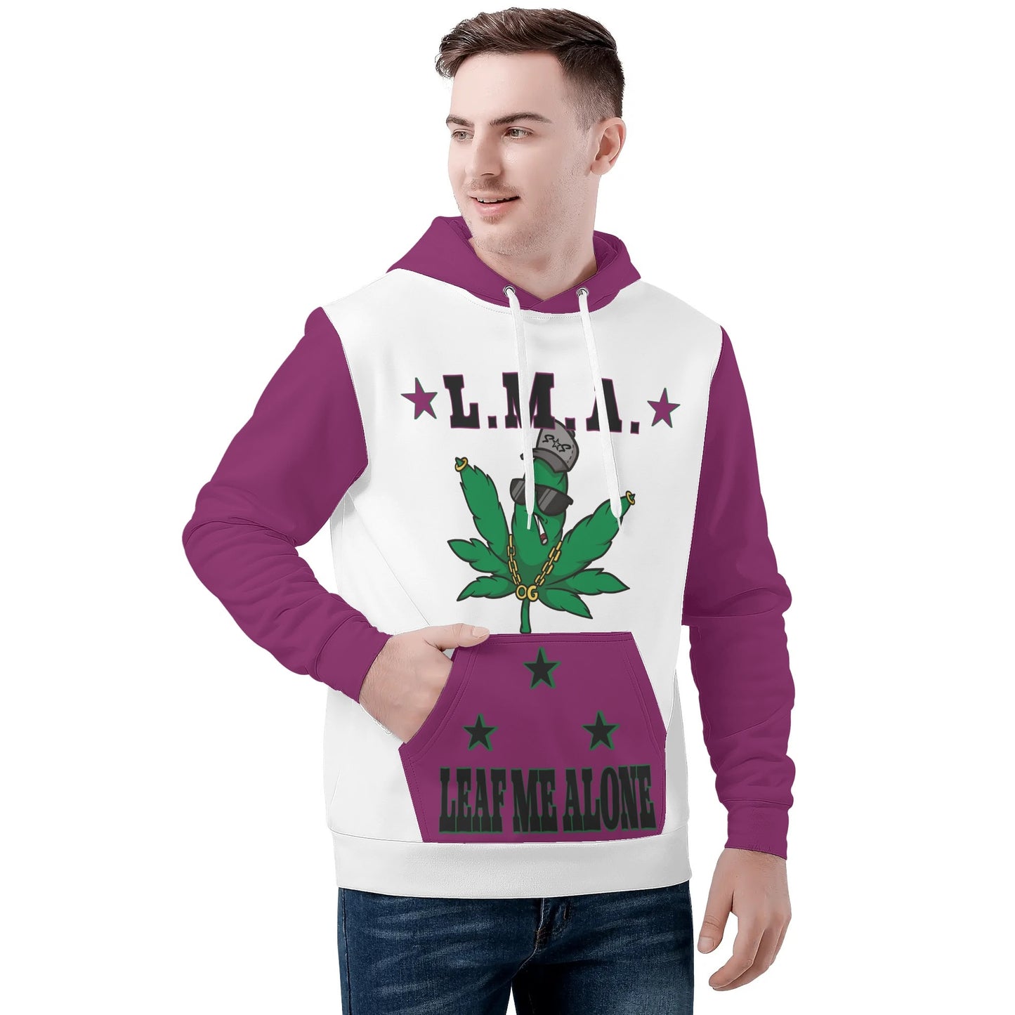 L.M.A. Leaf Me Alone 420 Mens Purple/White Hoodie