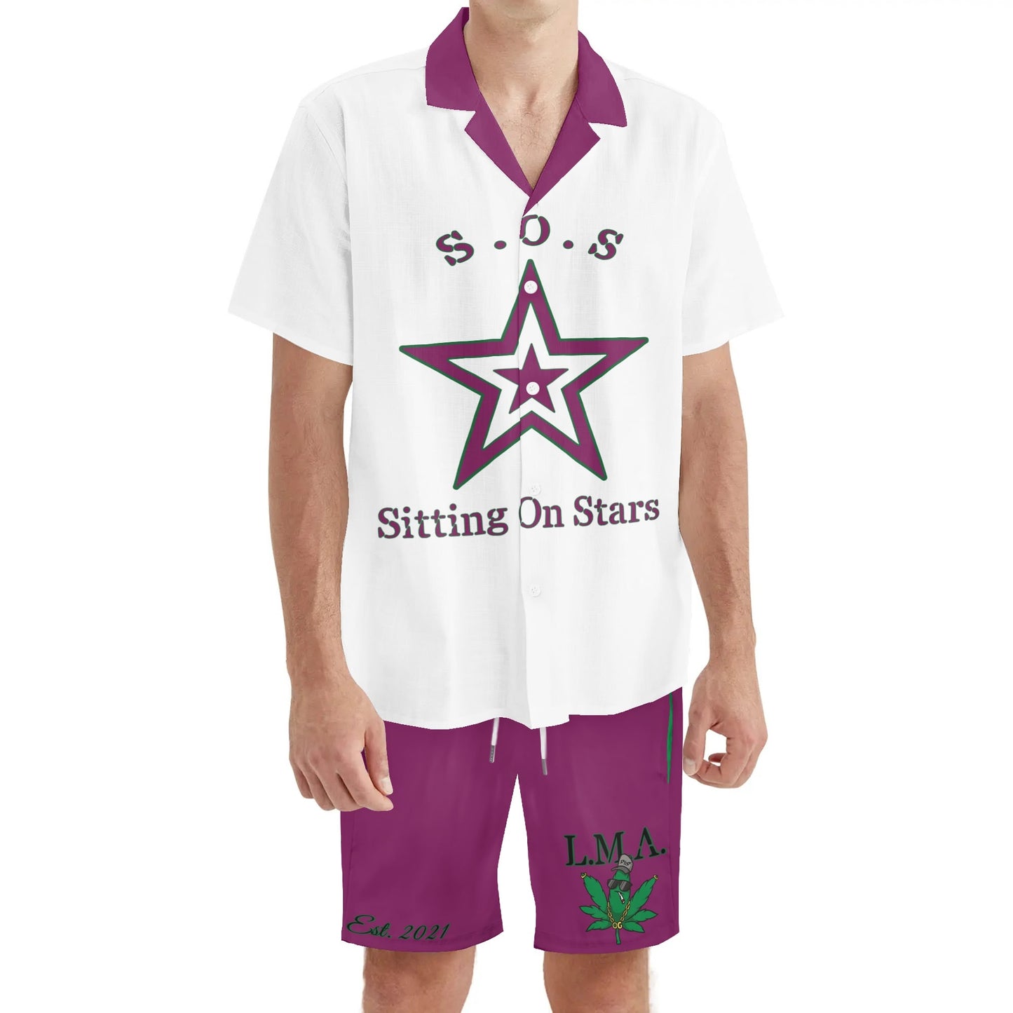 L.M.A. Leaf Me Alone 420  Mens Short Sleeve Shirt and Shorts Set