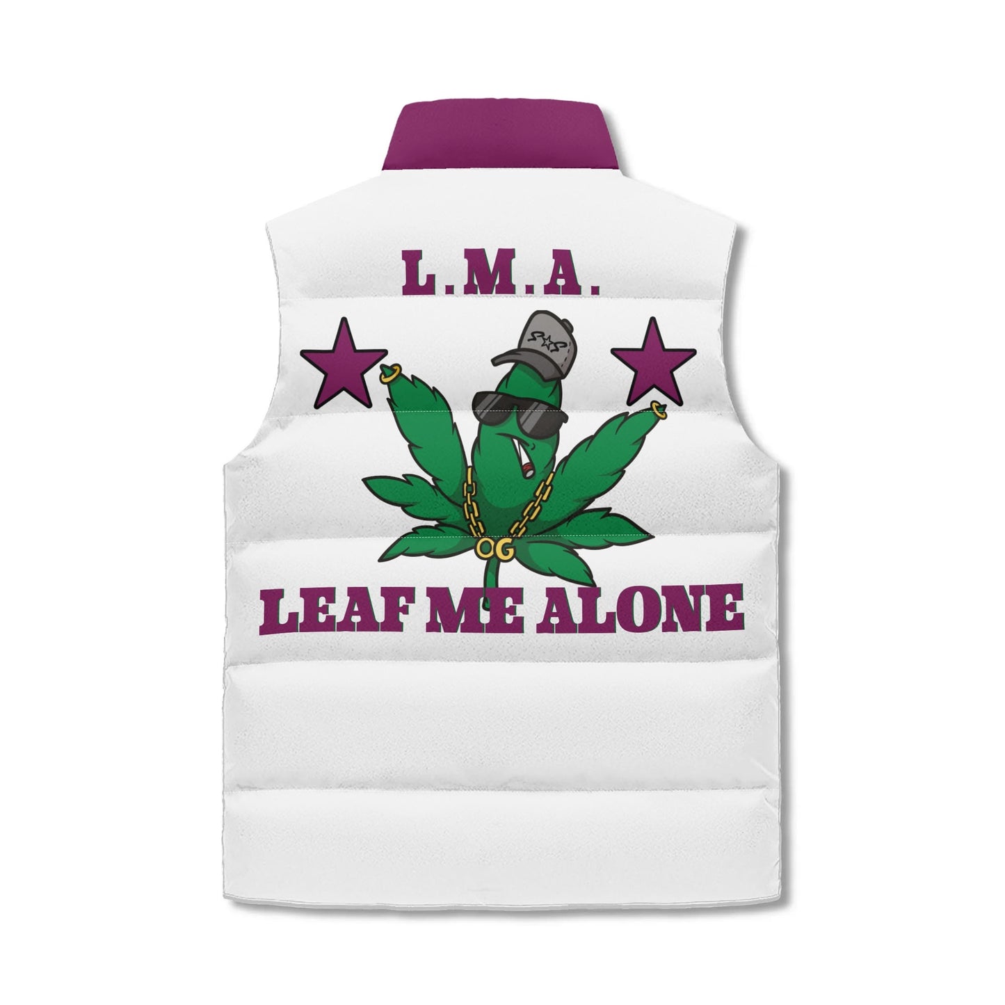 L.M.A. Leaf Me Alone 420 Unisex Zip Up Puffer Vest