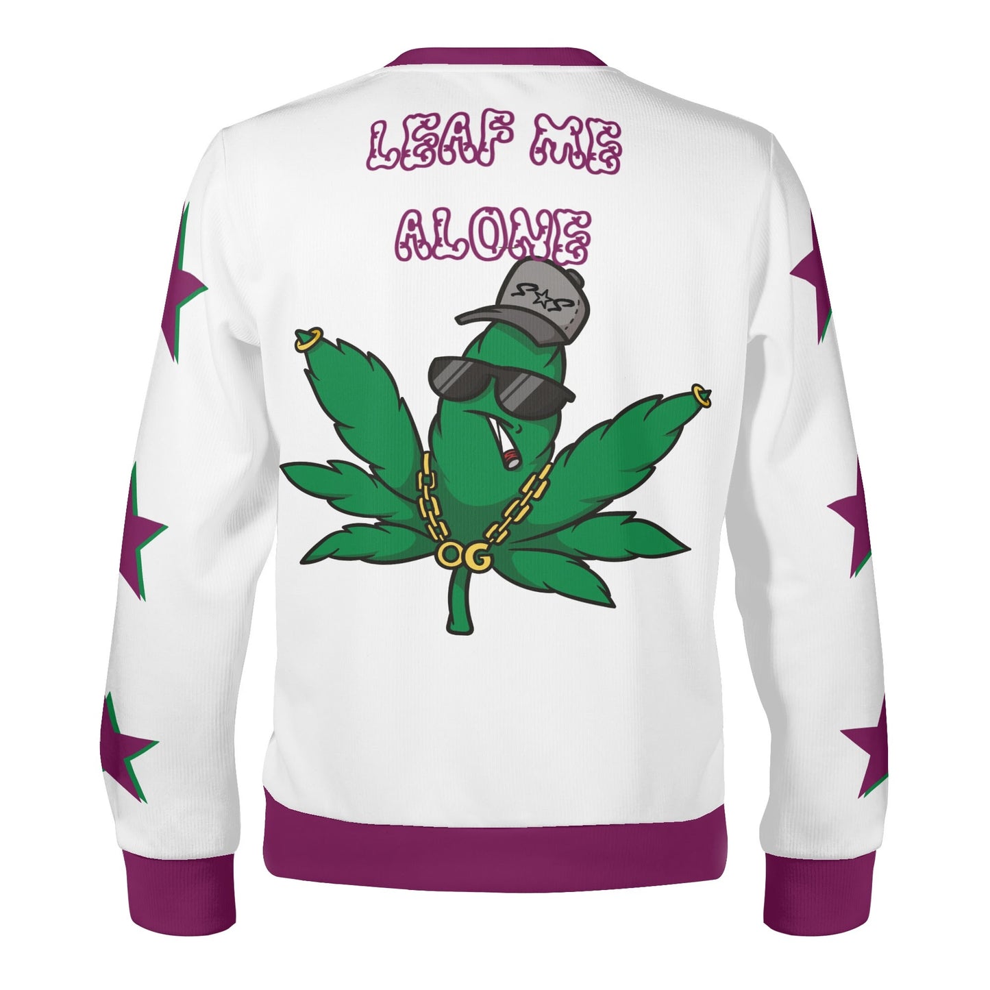 L.M.A. Leaf Me Alone 420 Purple/White Adult Crewneck Sweatshirt