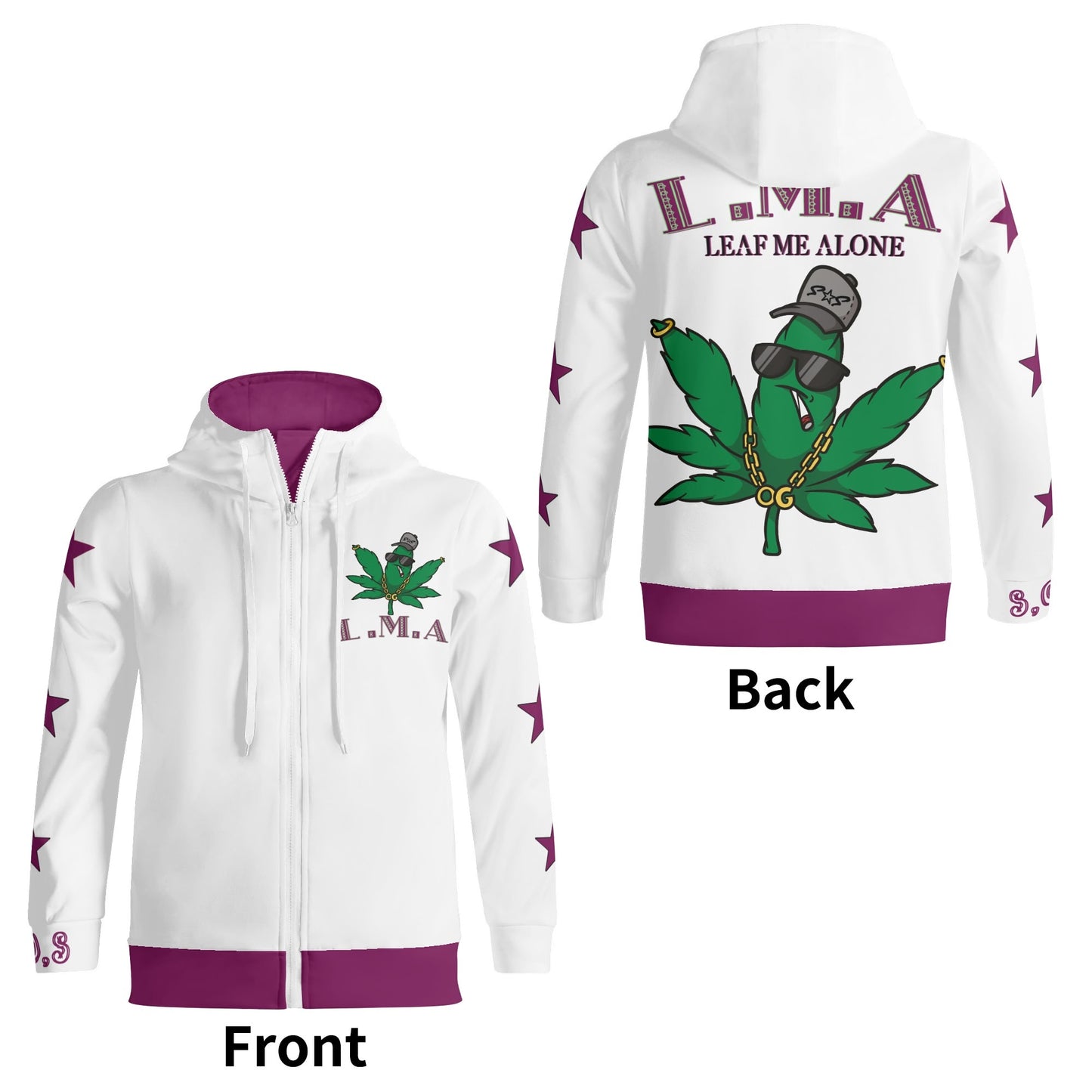 L.M.A. Leaf Me Alone 420 Complex Adult Full Zip Turtleneck Hoodie Streetwear