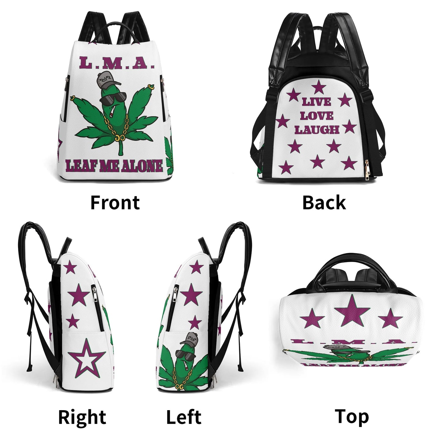 L.M.A. Leaf Me Alone 420 White/Purple Anti-Theft Backpack