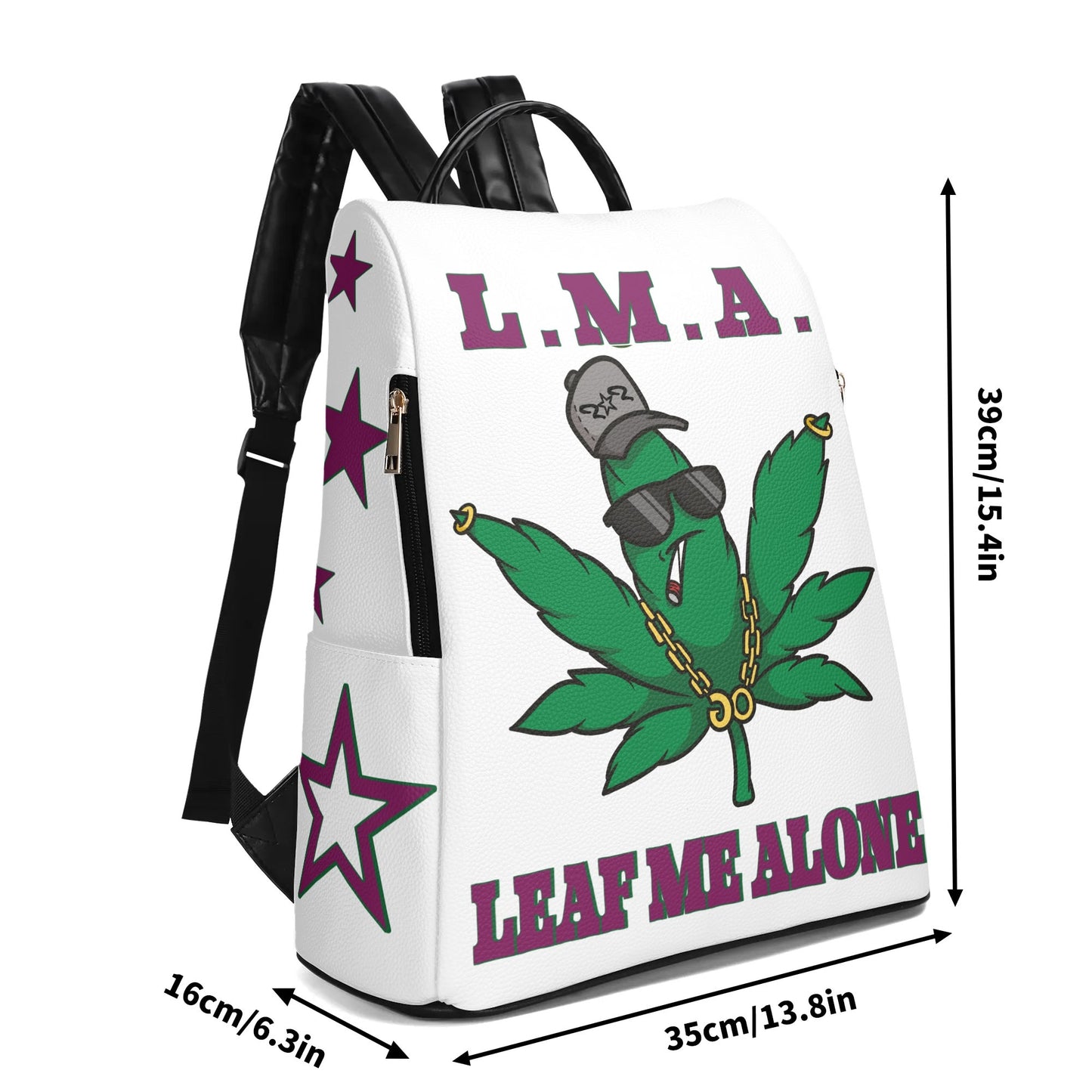 L.M.A. Leaf Me Alone 420 White/Purple Anti-Theft Backpack