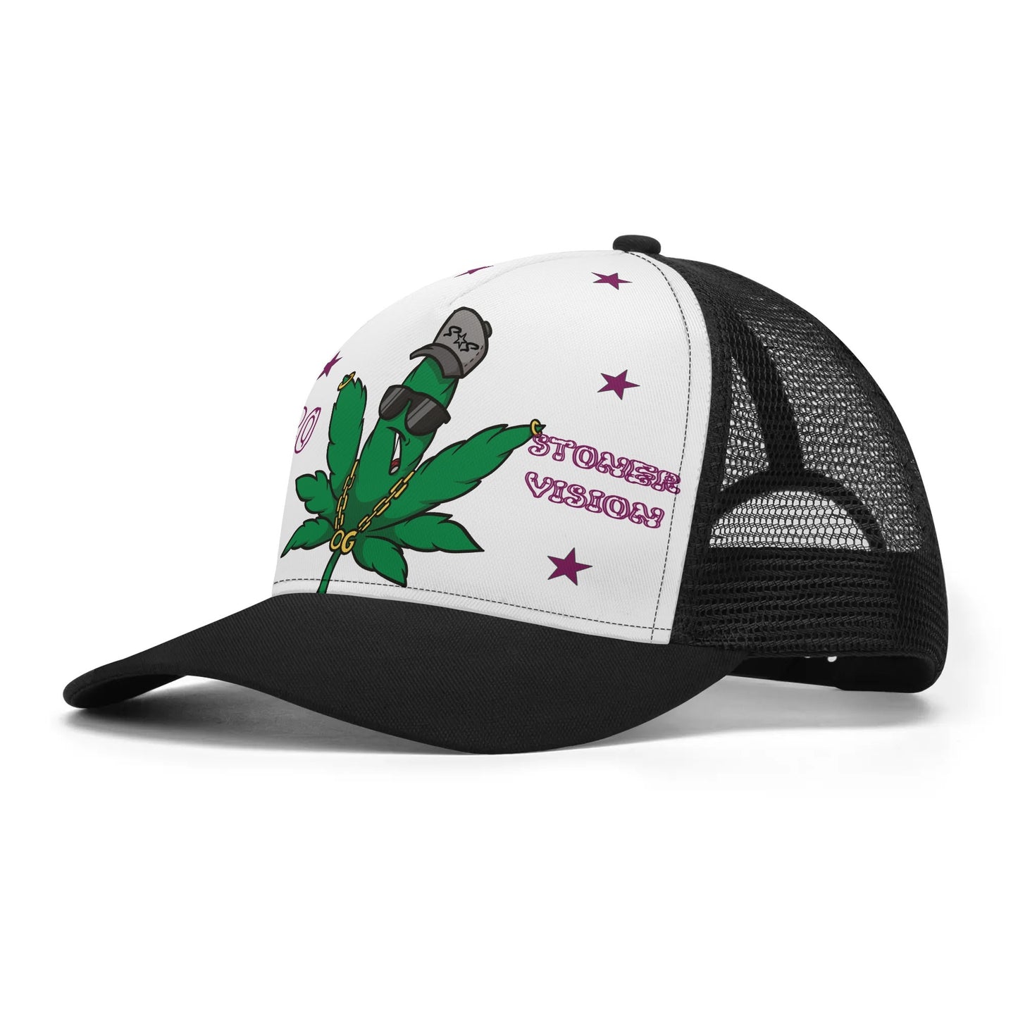 L.M.A. Leaf Me Alone 420 White/PurpleTrucker Hats