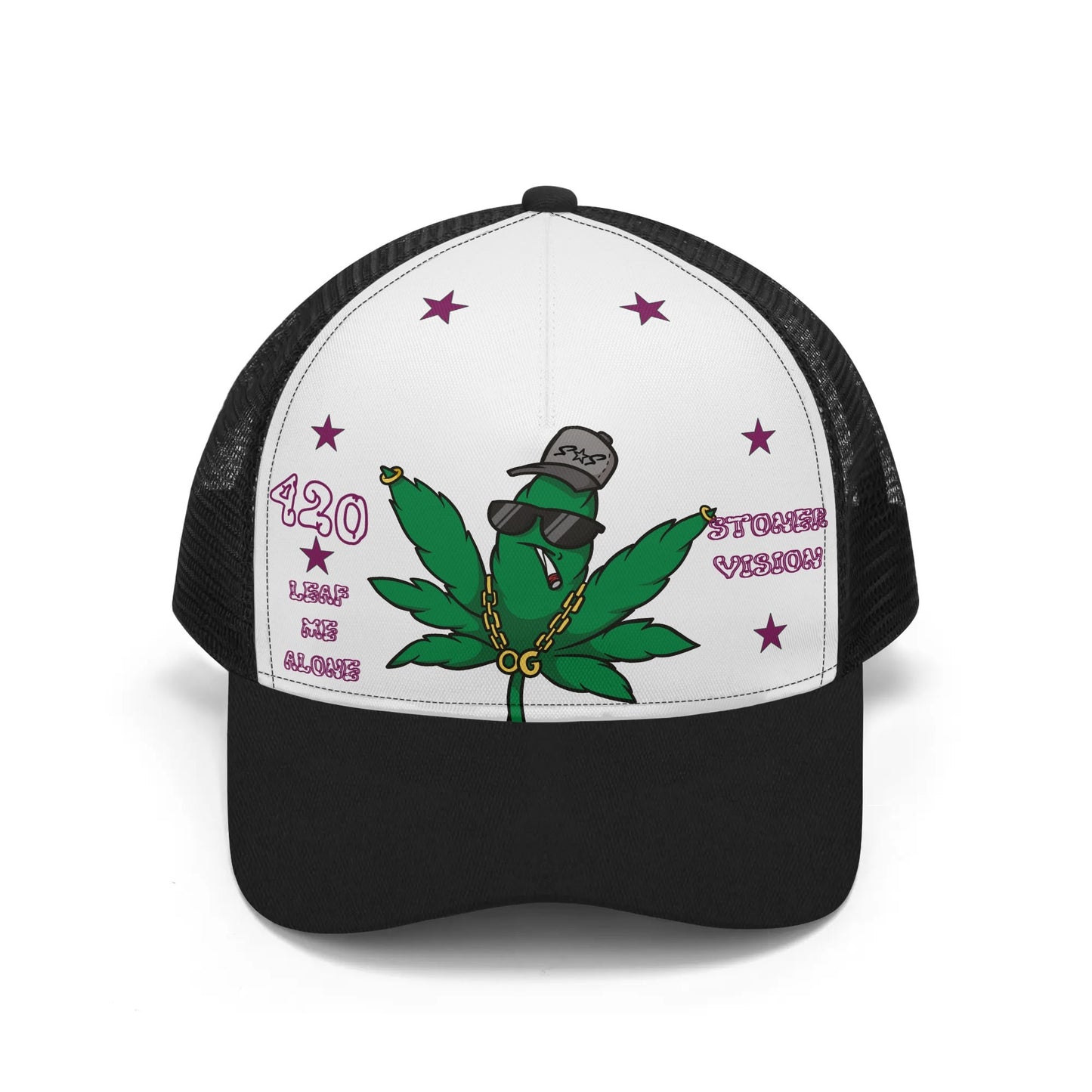 L.M.A. Leaf Me Alone 420 White/PurpleTrucker Hats