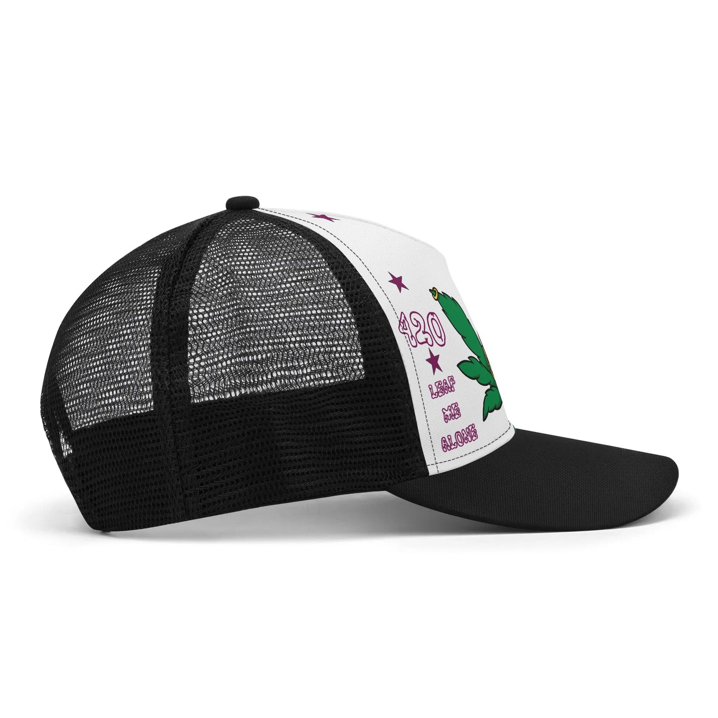 L.M.A. Leaf Me Alone 420 White/PurpleTrucker Hats