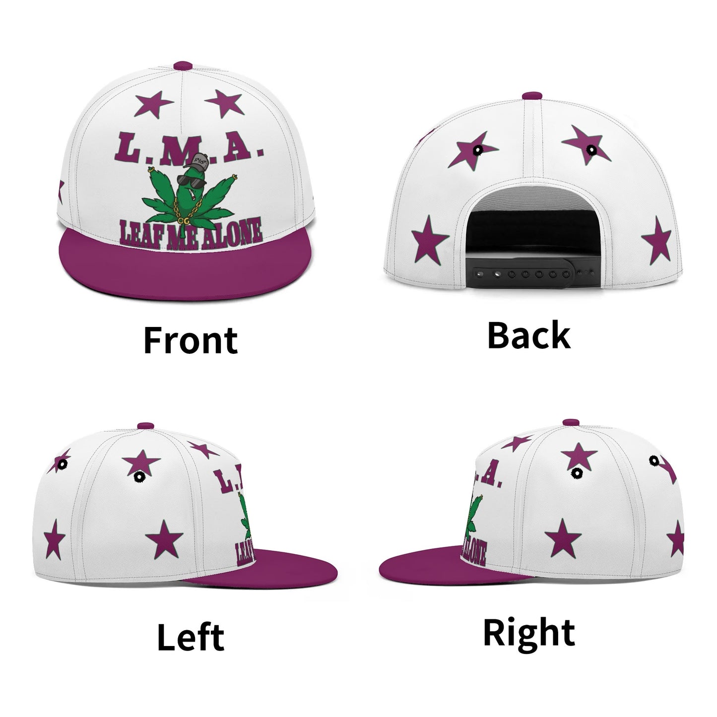 L.M.A. Leaf Me Alone 420  Purple/White Classic Snapbacks