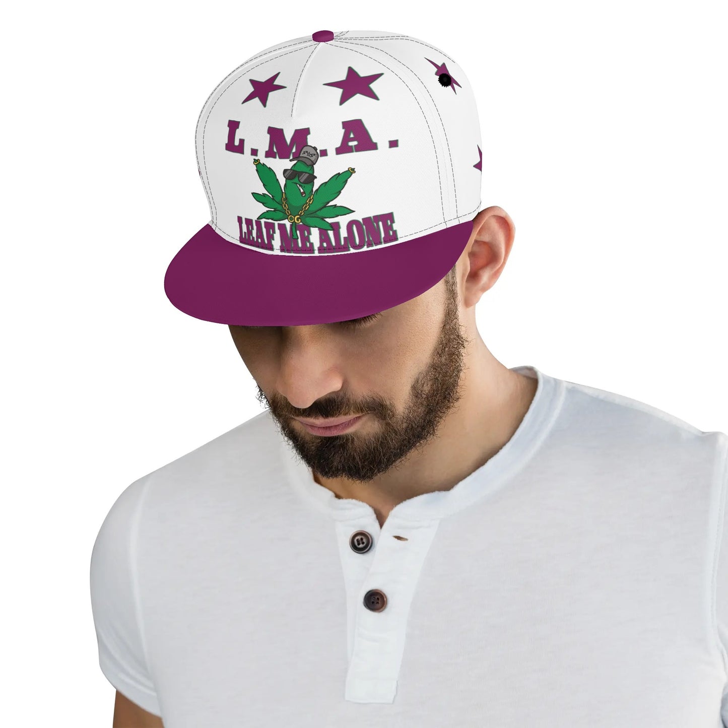 L.M.A. Leaf Me Alone 420  Purple/White Classic Snapbacks