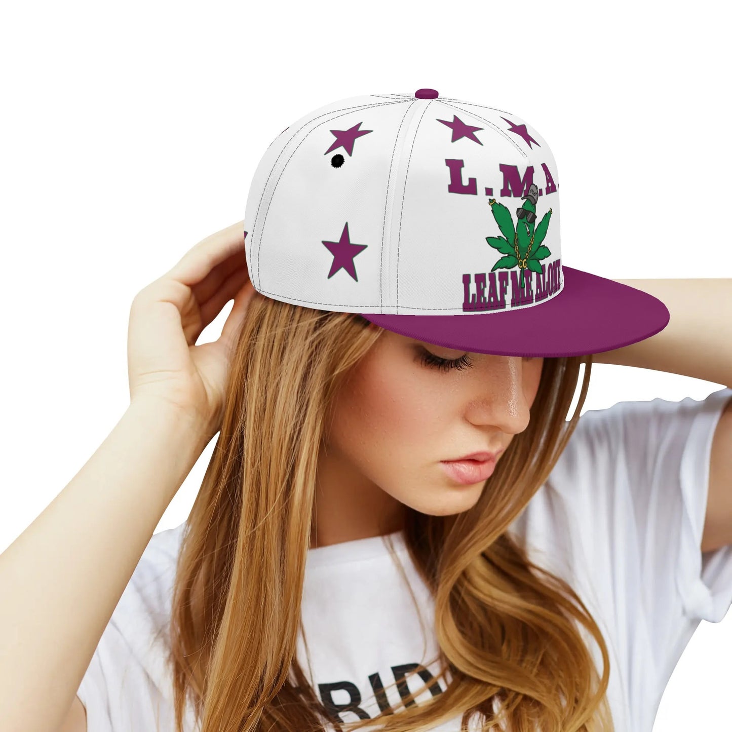 L.M.A. Leaf Me Alone 420  Purple/White Classic Snapbacks