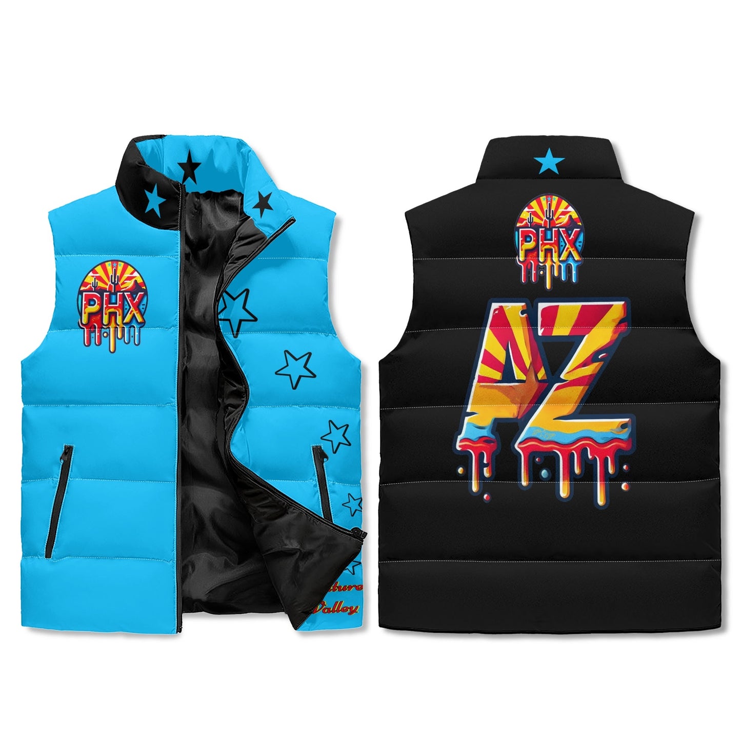 Vulture Valley Unisex Turquoise/Black Zip Up Puffer Vest