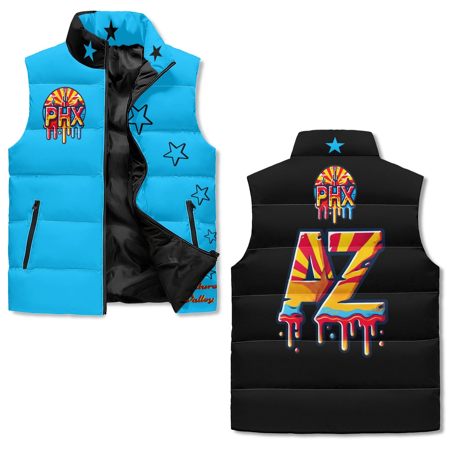 Vulture Valley Unisex Turquoise/Black Zip Up Puffer Vest