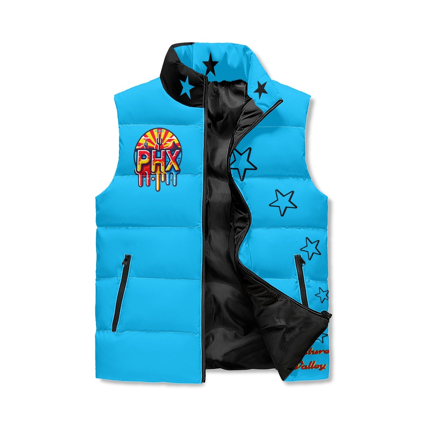 Vulture Valley Unisex Turquoise/Black Zip Up Puffer Vest