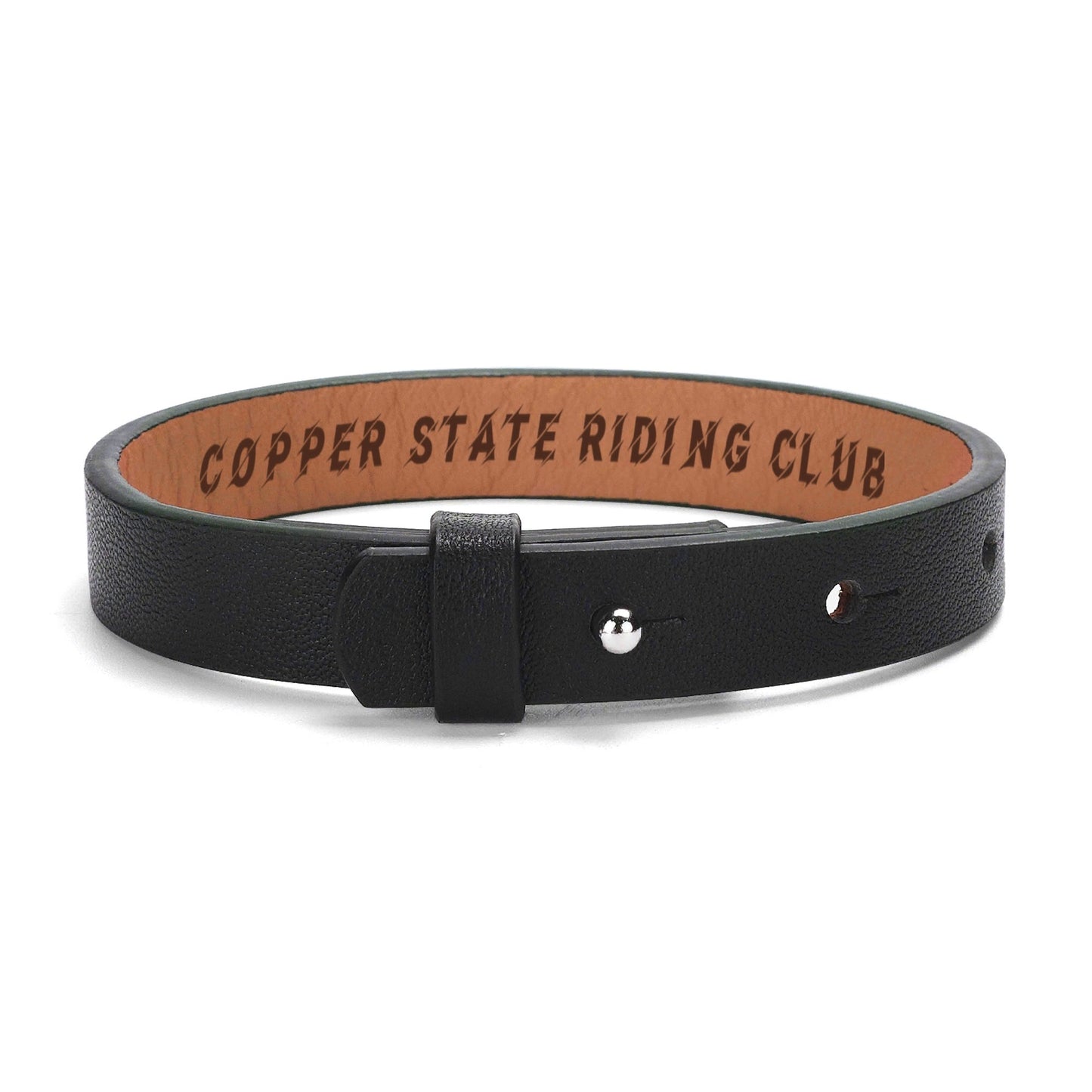 Copper Flex By S.O.S Engraved Black Leather Bracelet for Men