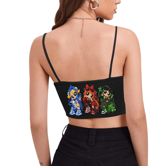S.O.S: Power Puff Gang Women's Spaghetti Strap Crop Top (ModelT67)