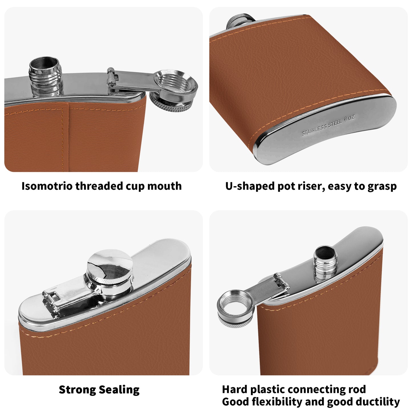 Copper Flex Brown Leather Flask 6oz By S.O.S