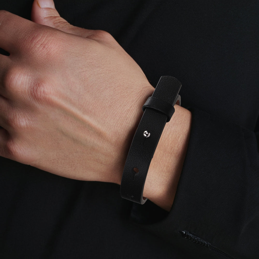 Copper Flex By S.O.S Engraved Black Leather Bracelet for Men