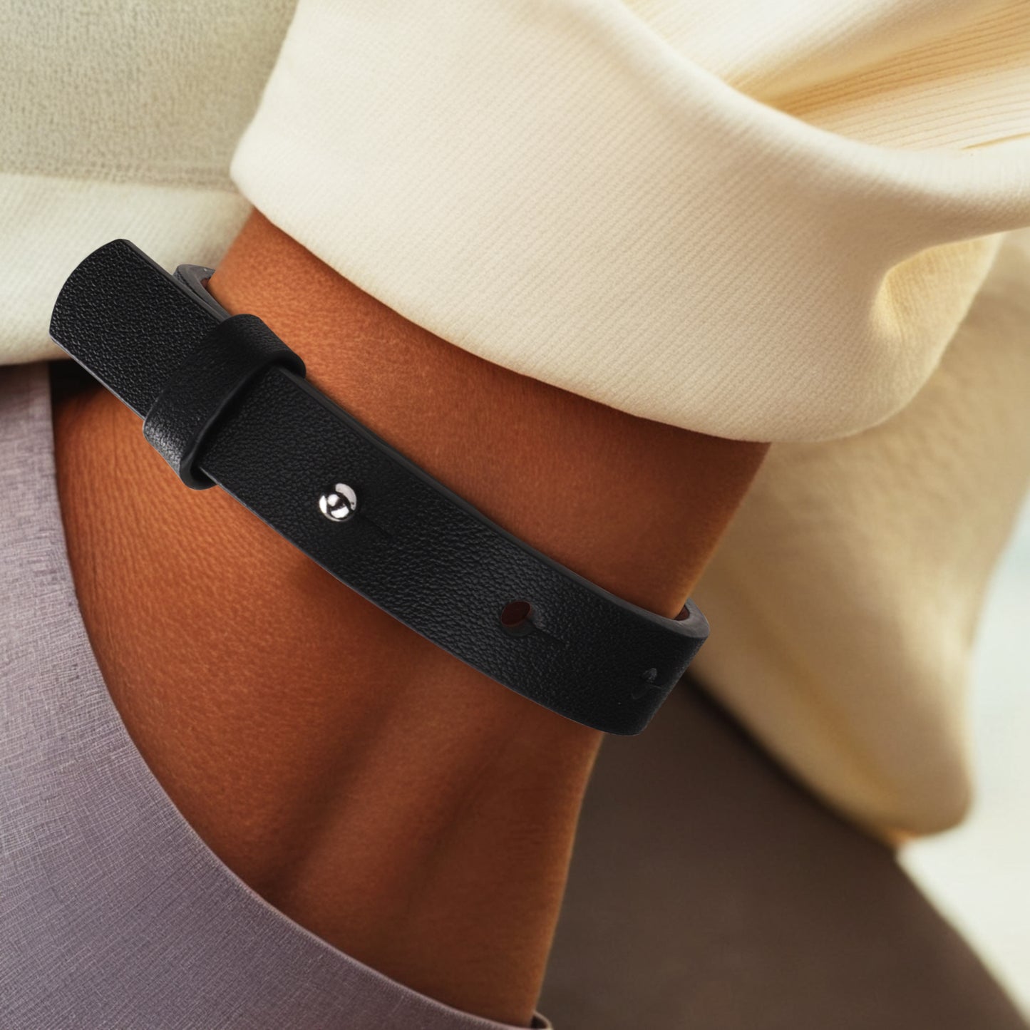 Copper Flex By S.O.S Engraved Black Leather Bracelet for Men