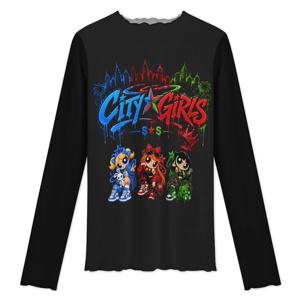 S.O.S: Power Puff Gang High Neck Long Sleeved Mesh Top