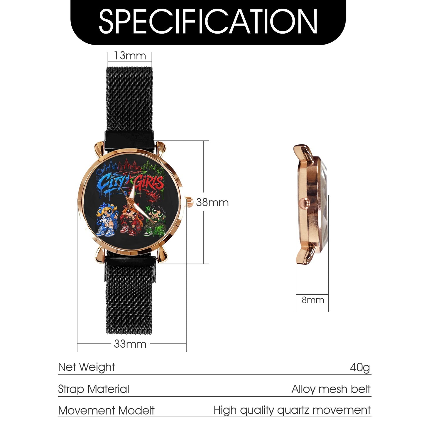 S.O.S: Power Puff Gang Women's Magnetic Strap Watch