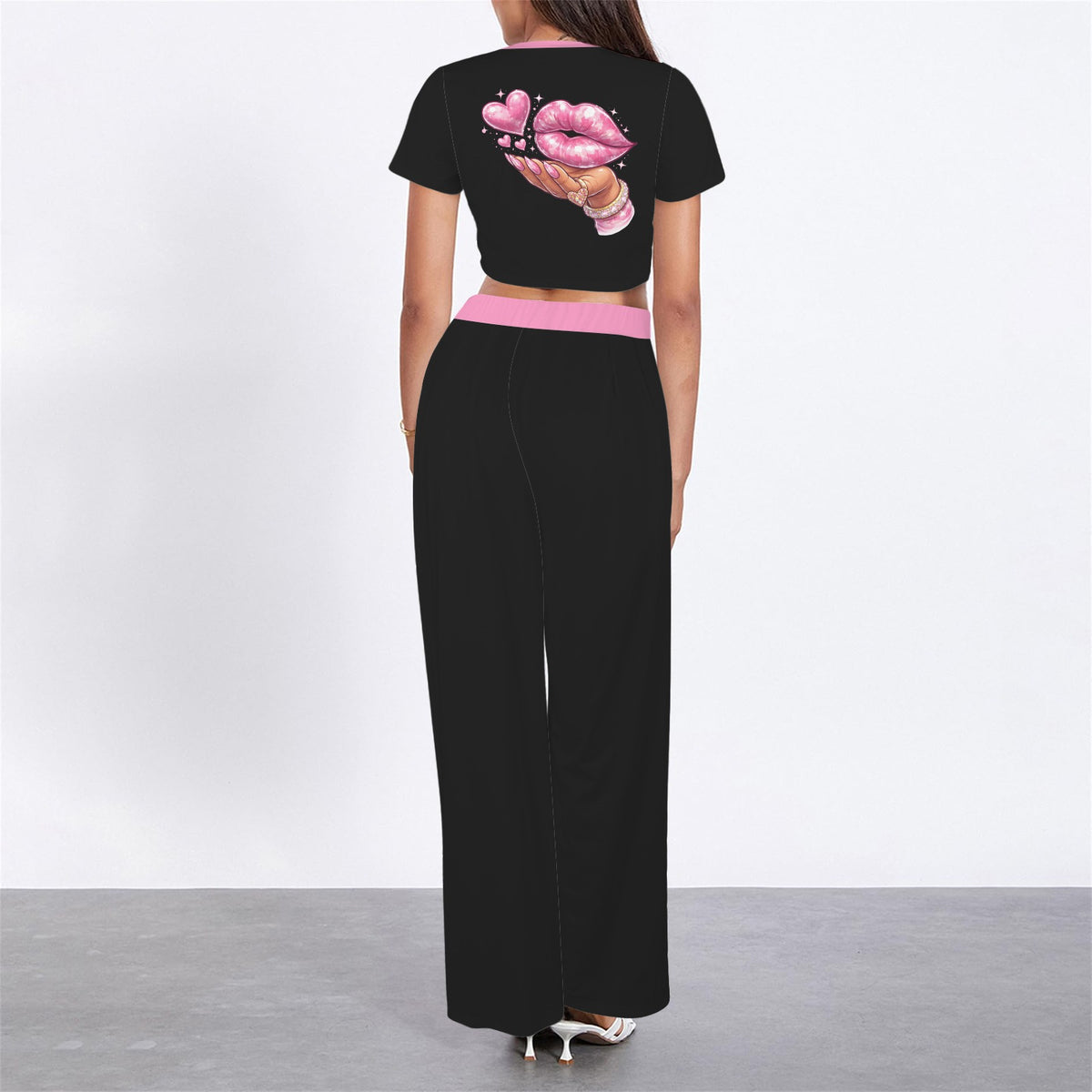Starfection Ladies Edition Crew Neck Short Sleeve Crop Top &  Wide Leg Pants Set