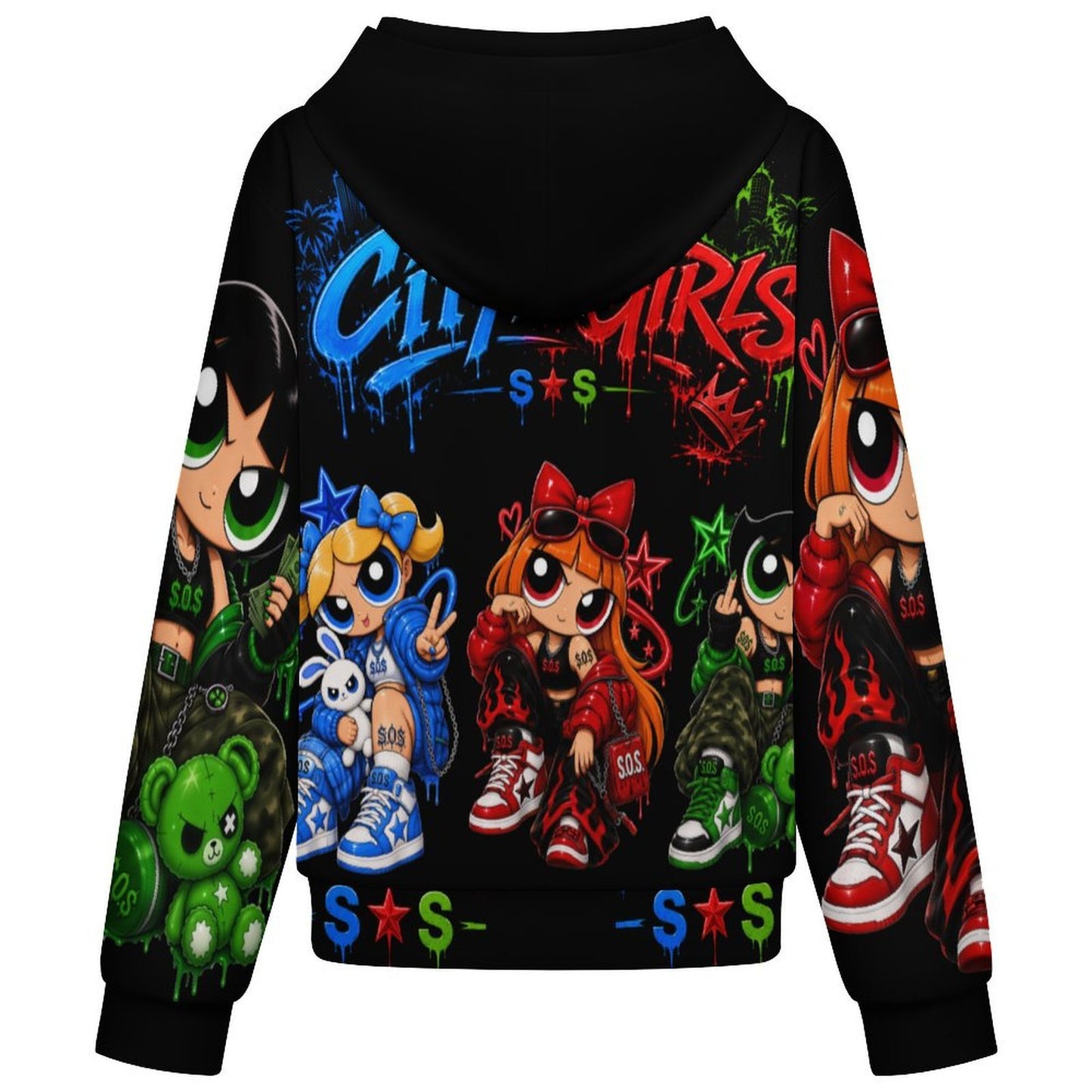 S.O.S: Power Puff Girls Unisex Hooded Baseball Jacket