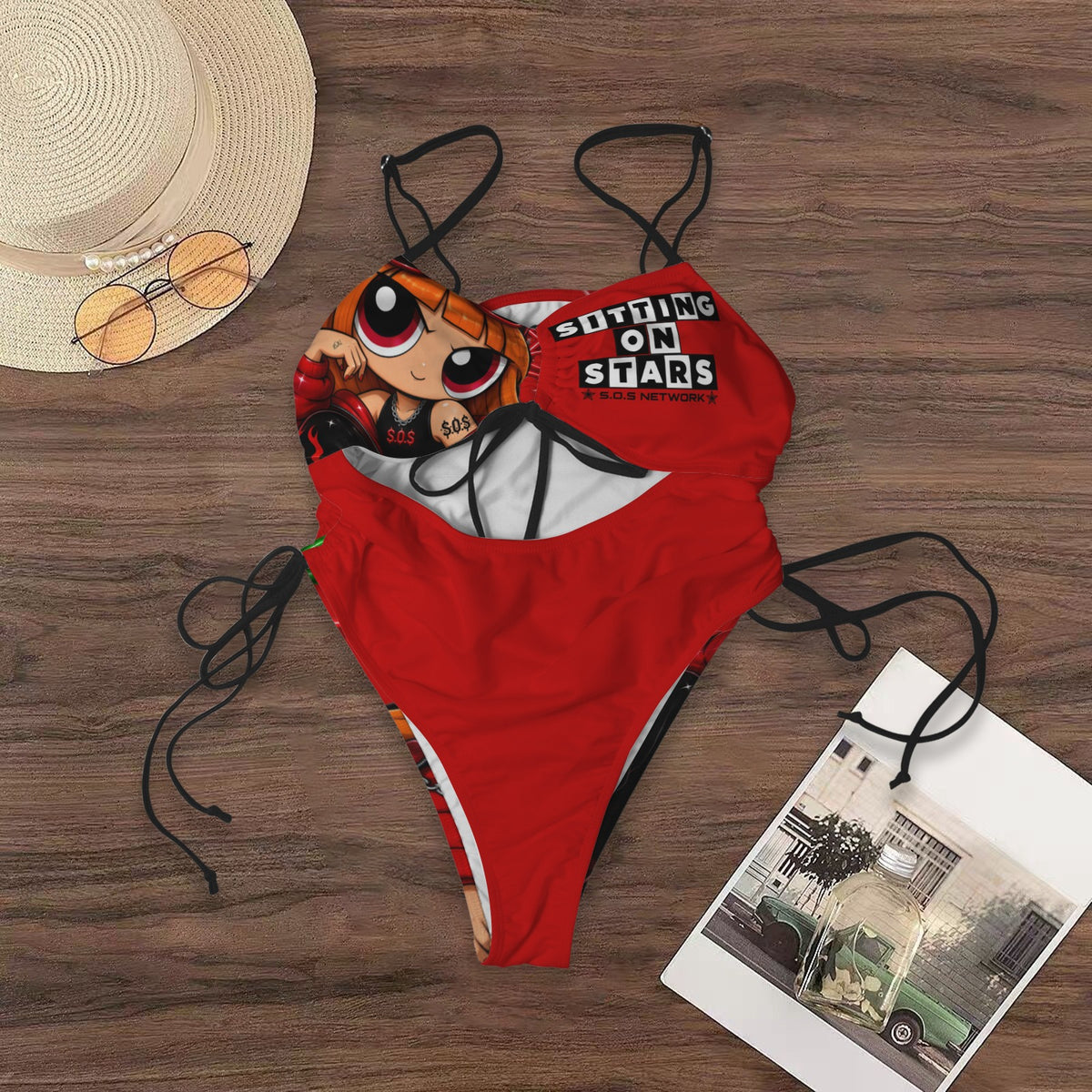 S.O.S: Power Puff Gang Women's Drawstring Cutout One Piece Swimsuit
