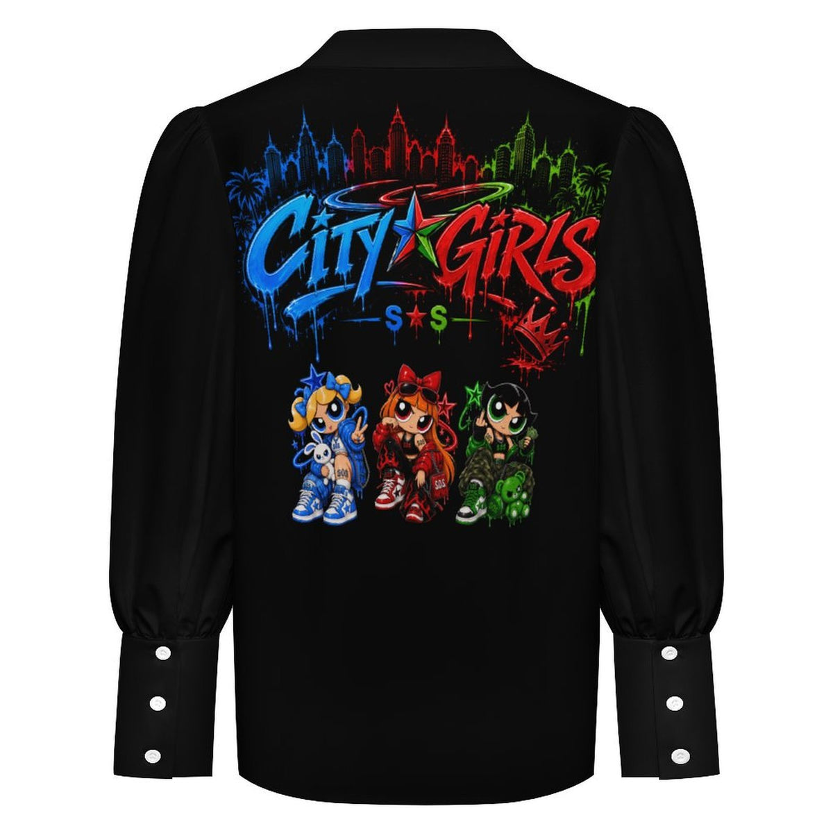 S.O.S: Power Puff Gang Women's Satin Lantern Long Sleeve Shirt