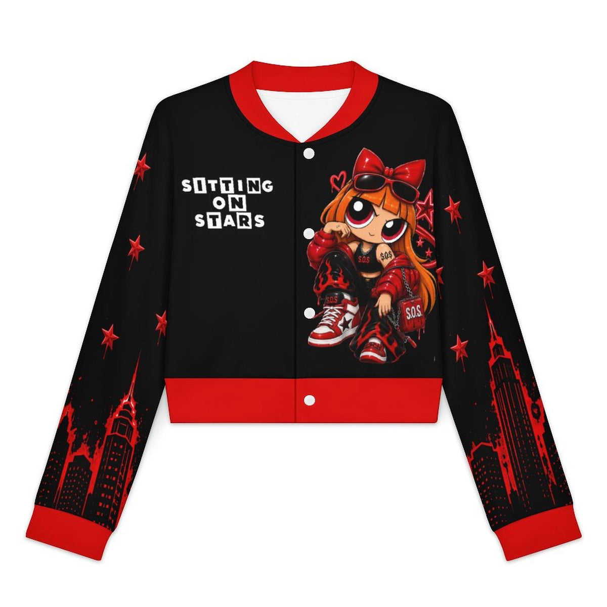 S.O.S: Power Puff Gang Women's Cropped Open Front Jacket