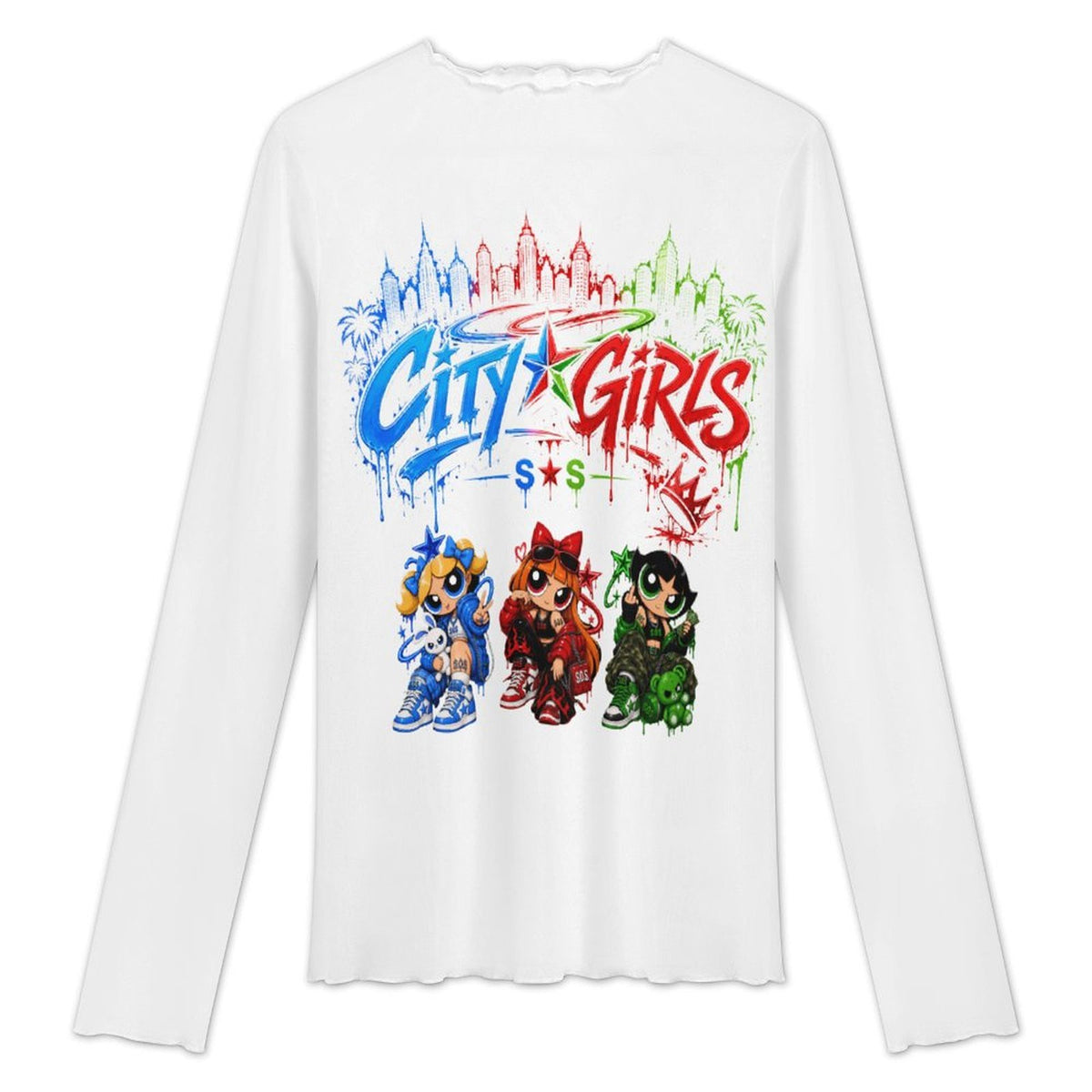 S.O.S: Power Puff Gang High Neck Long Sleeved Mesh Top