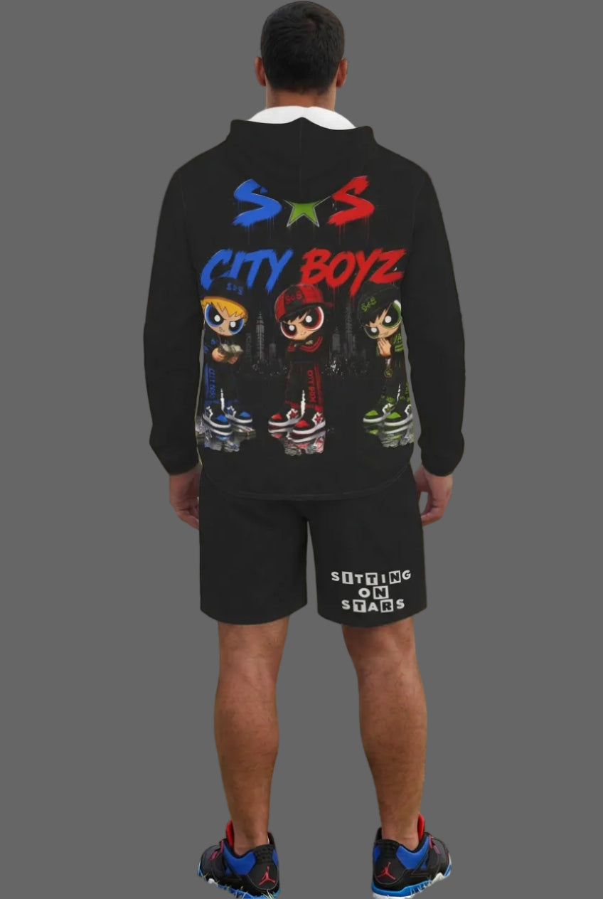 S.O.S: Rowdy Ruff Boys Men's Lightweight Outdoor Hoodie & Shorts Set