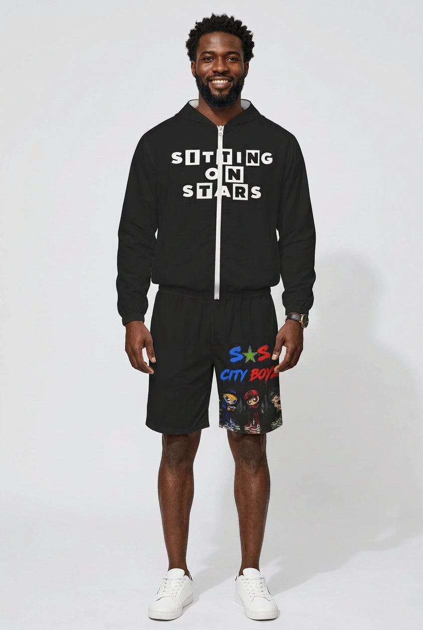 S.O.S: Rowdy Ruff Boys Men's Lightweight Outdoor Hoodie & Shorts Set